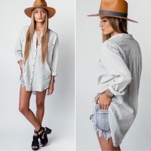 Free People Grid Print Love Her Madly Top oversized textured boyfriend shirt XS